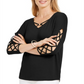 Blusa feminina com mangas longas e decote em V, preta, tamanho P, da coleção JM