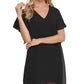 Vestido de festa feminino DKNY com decote em V e pregas, preto, tamanho médio