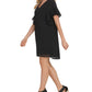 Vestido de festa feminino DKNY com decote em V e pregas, preto, tamanho médio