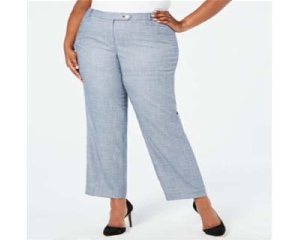 Calça feminina Calvin Klein com bolsos, zíper e perna afunilada, azul, tamanho 14W