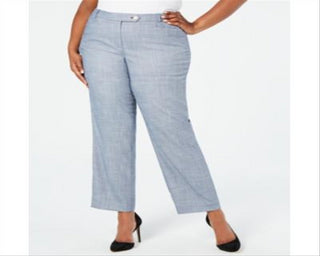 Calça feminina Calvin Klein com bolsos, zíper e perna afunilada, azul, tamanho 14W