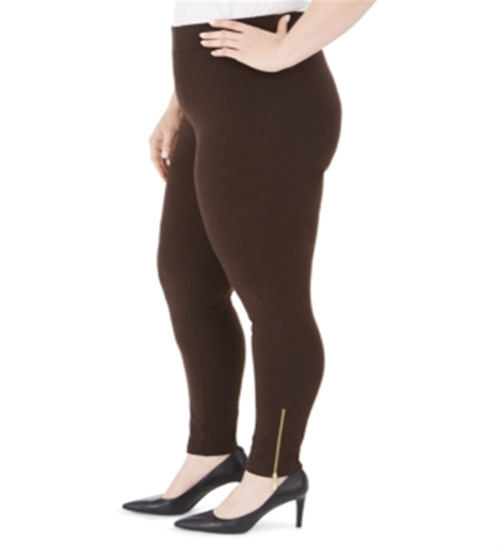 Leggings femininas com zíper e bainha grande da coleção JM, marrom, tamanho 0X