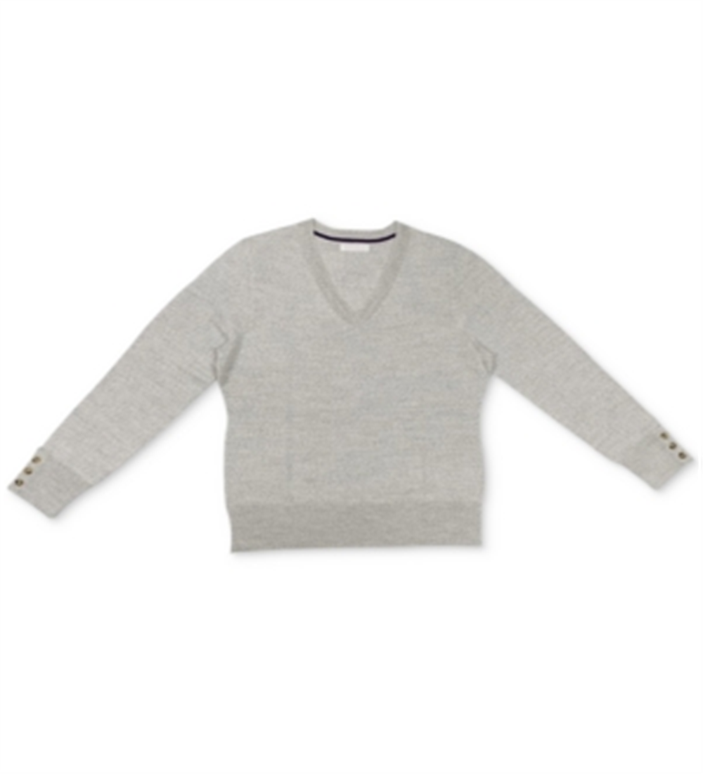 Suéter feminino Charter Club com decote em V e mangas abotoadas, cinza, tamanho 2XL