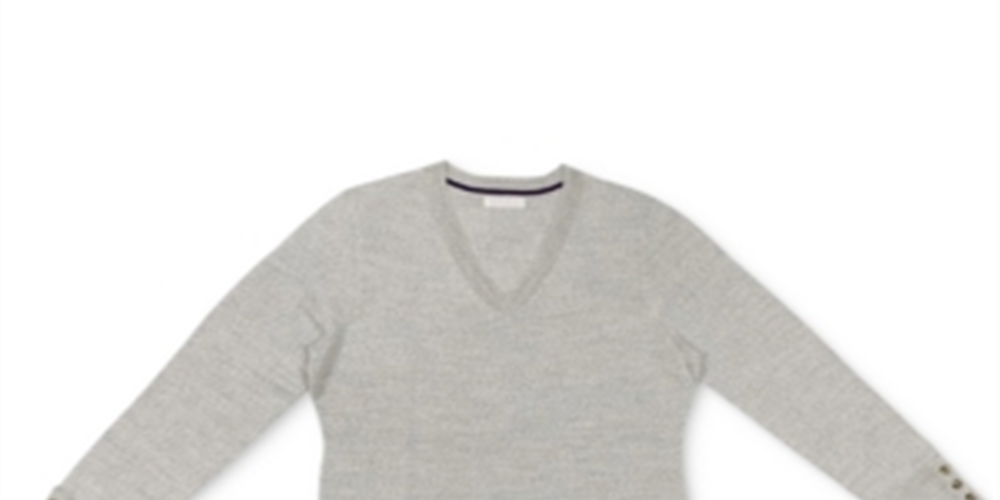 Suéter feminino Charter Club com decote em V e mangas abotoadas, cinza, tamanho 2XL