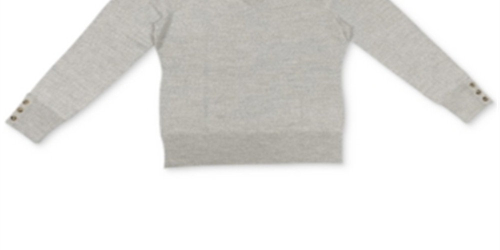 Suéter feminino Charter Club com decote em V e mangas abotoadas, cinza, tamanho 2XL