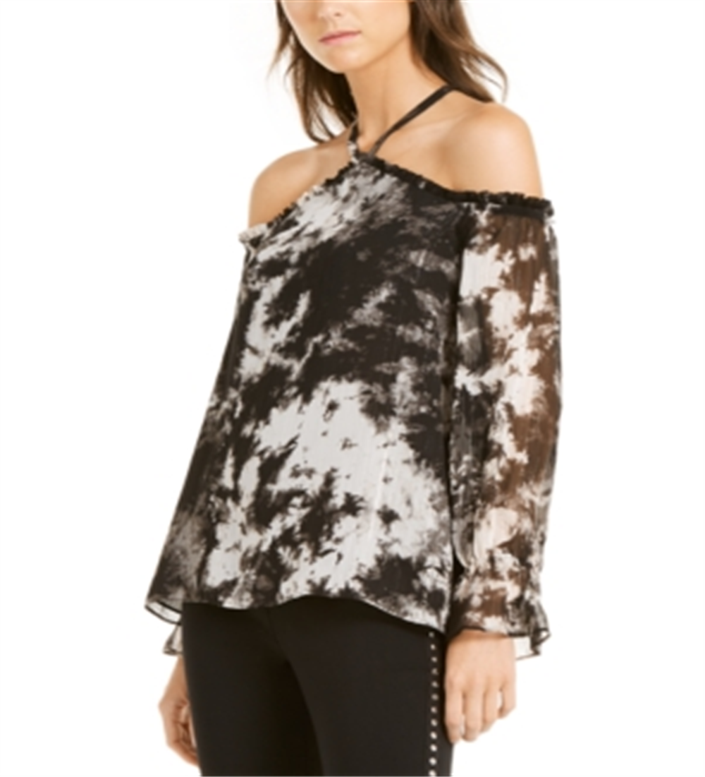 INC International Concepts Top Feminino Tie Dye com Ombros Descobertos Preto - Tamanho PP