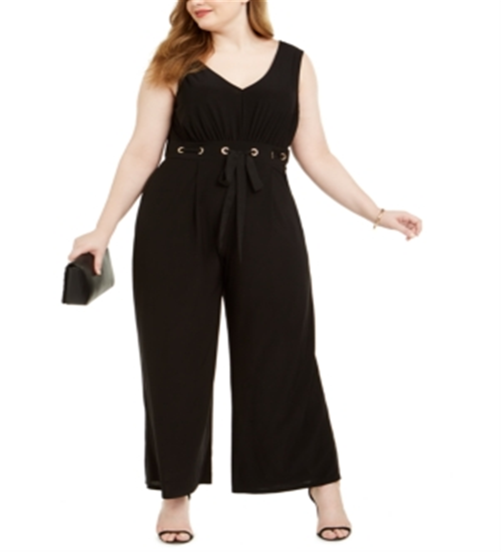 Love Squared Macacão Feminino Sem Mangas Decote V Perna Larga Plus Size Preto Tamanho 1X