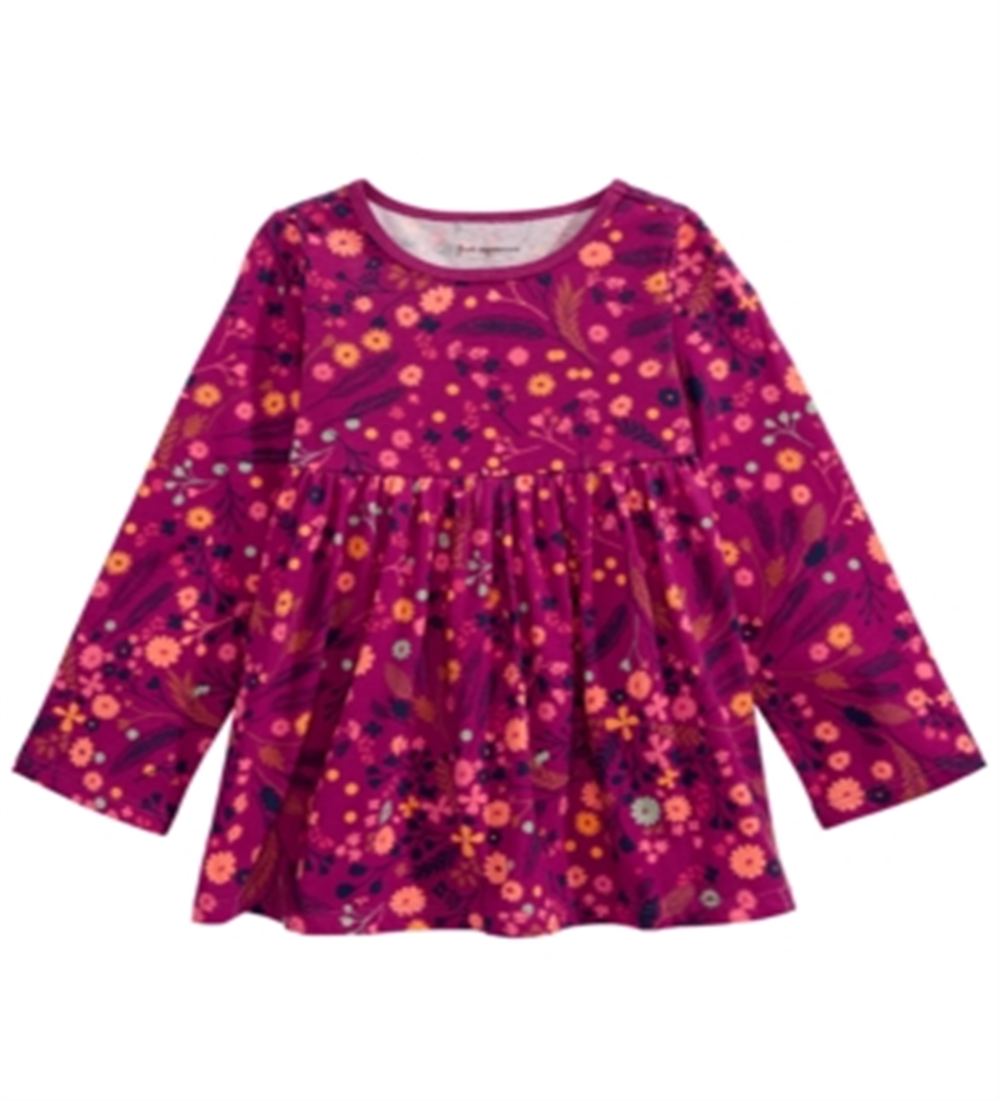 Túnica infantil de algodão com estampa floral First Impressions para meninas, roxa, tamanho 2T