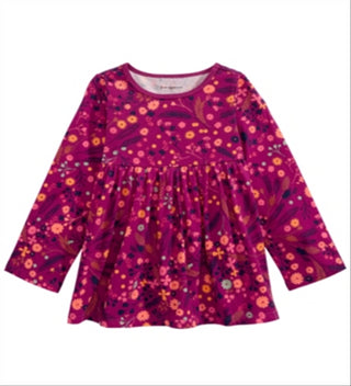 Túnica infantil de algodão com estampa floral First Impressions para meninas, roxa, tamanho 2T