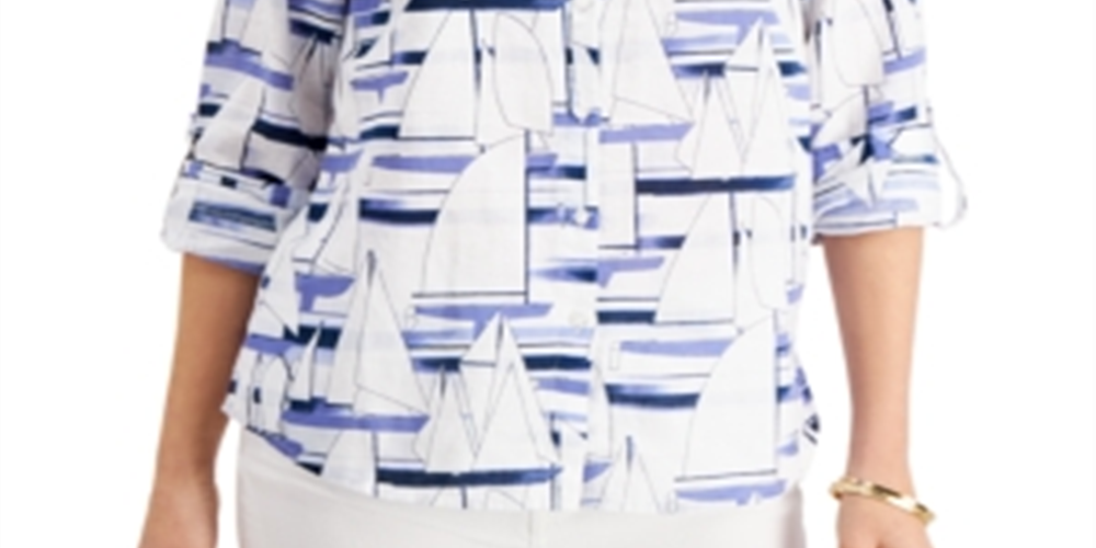 Camisa feminina com estampa de veleiro Charter Club, branca, tamanho XX-G