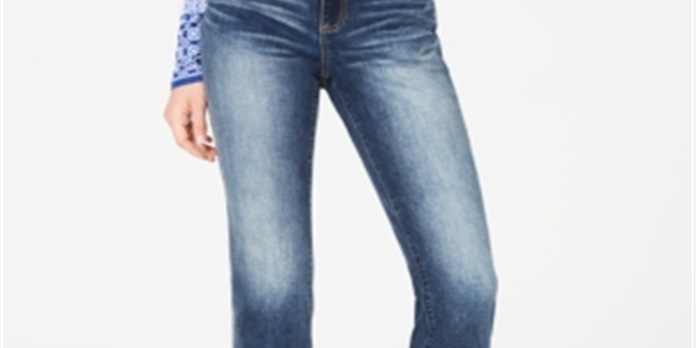 Calça jeans feminina cropped com bainha crua e perna reta, azul, tamanho 4, da Inc International Concepts