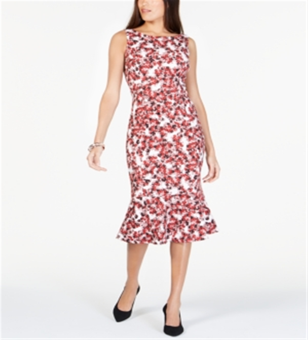 Vestido sereia MIDI com decote em joia estampado Alfani feminino, tamanho 14, vermelho