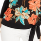 Blusa feminina estampada com manga sino JMCollection, preta, tamanho X-S