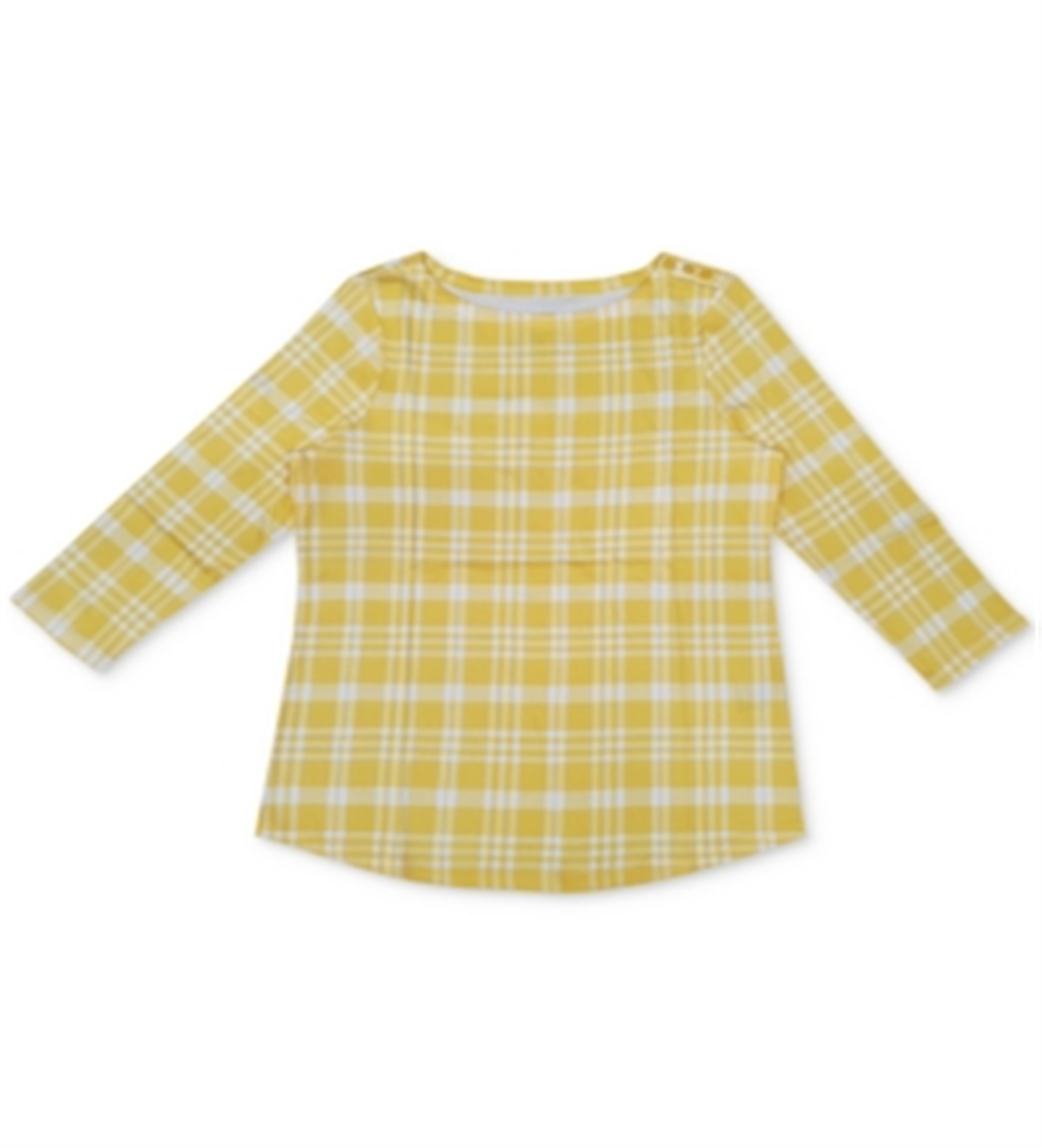 Charter Club Top feminino de algodão xadrez com manga 3/4, amarelo, tamanho extrapequeno