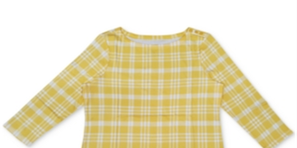 Charter Club Top feminino de algodão xadrez com manga 3/4, amarelo, tamanho extrapequeno