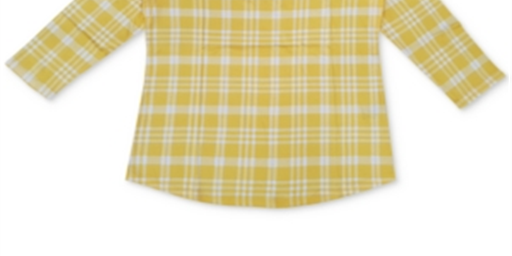 Charter Club Top feminino de algodão xadrez com manga 3/4, amarelo, tamanho extrapequeno