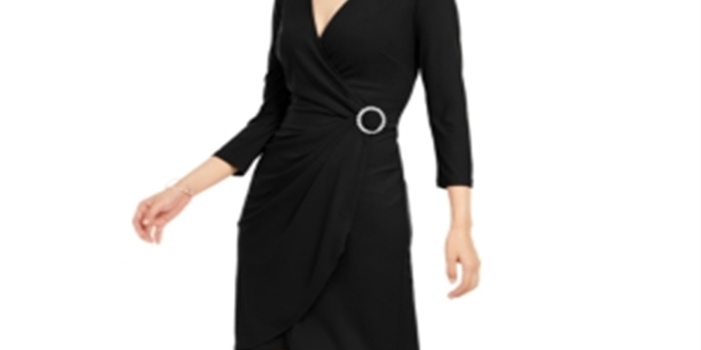 Vestido envelope feminino Inc International Concepts Petite com detalhes embelezados, preto, tamanho pequeno médio