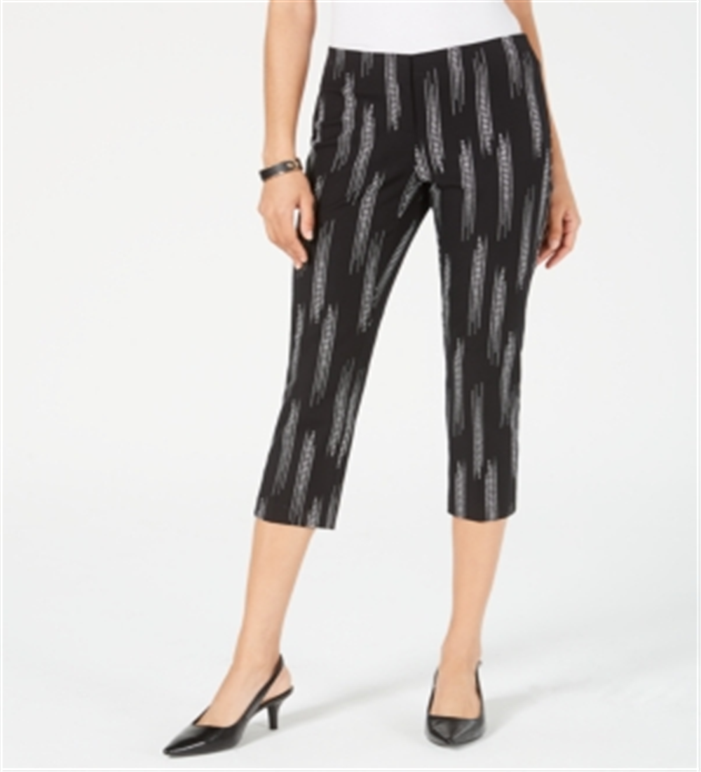 Calça Capri Alfani Feminina Estampada Cintura Alta Preta Tamanho 10 Petite