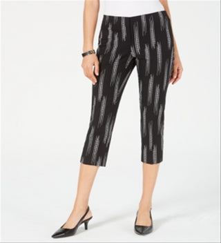 Calça Capri Alfani Feminina Estampada Cintura Alta Preta Tamanho 10 Petite