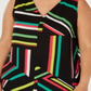 Blusa feminina estampada com decote em V Bar III, preta, tamanho 1X