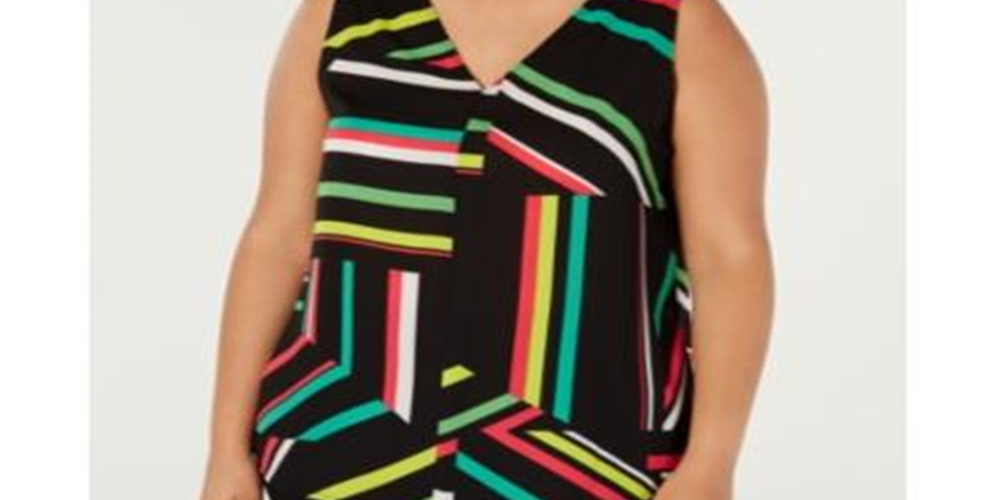 Blusa feminina estampada com decote em V Bar III, preta, tamanho 1X