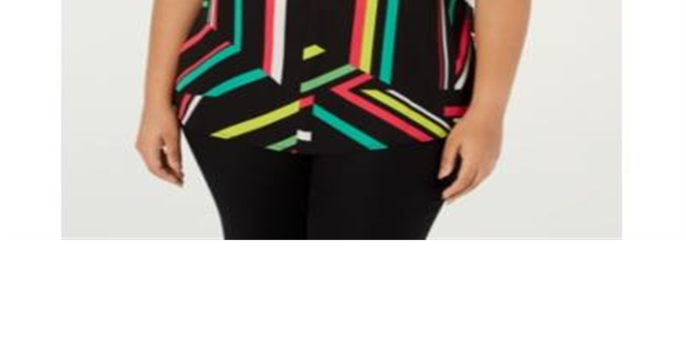 Blusa feminina estampada com decote em V Bar III, preta, tamanho 1X