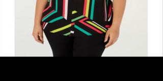 Blusa feminina estampada com decote em V Bar III, preta, tamanho 1X