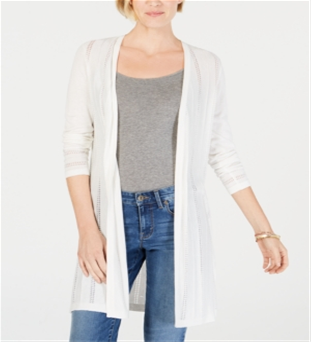 Cardigan feminino Pointelle Duster da Charter Club, branco, tamanho pequeno XL