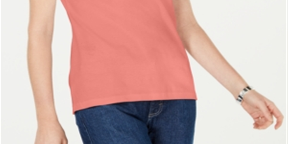 Karen Scott Top Feminino de Algodão com Tachas e Decote em Forma de Fechadura Laranja Tamanho Pequeno GG
