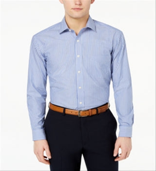 Club Room Men's Classic Regular Fit Stripe Dress Shirt Blue Size 32X33