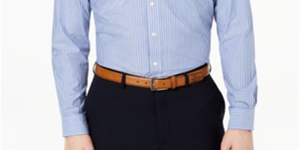 Camisa social listrada clássica masculina Club Room, tamanho regular, azul, 32x33