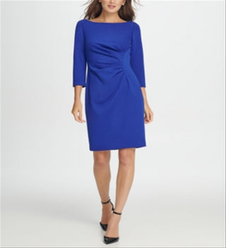 DKNY Women's  Ponte Side Ruche Sheath Dress  Marine Size 8