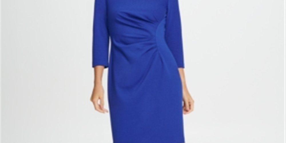 Vestido feminino DKNY com bainha franzida lateral e ponte, tamanho marinho 8