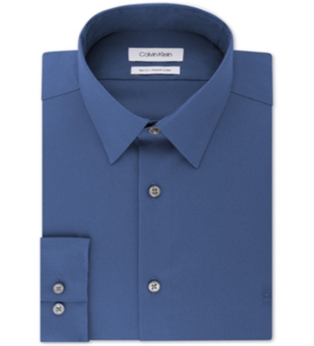 Camisa social Calvin Klein masculina slim fit com gola flexível elástica, azul, tamanho 17x32-33-XL