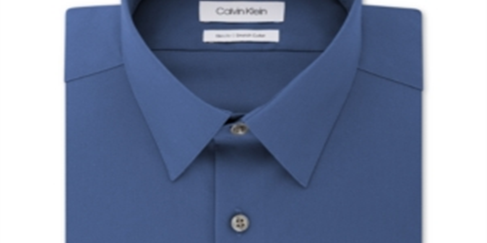 Camisa social Calvin Klein masculina slim fit com gola flexível elástica, azul, tamanho 17x32-33-XL