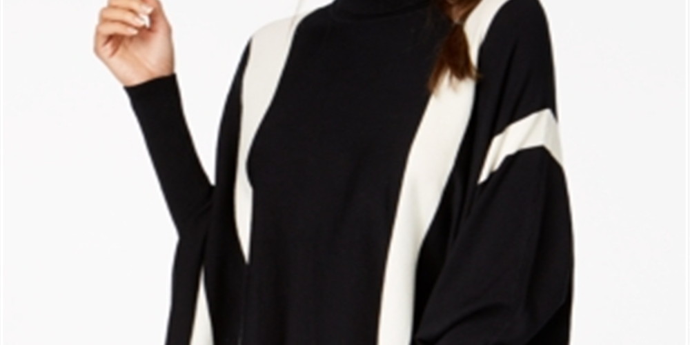 Poncho feminino listrado Alfani, preto, tamanho médio