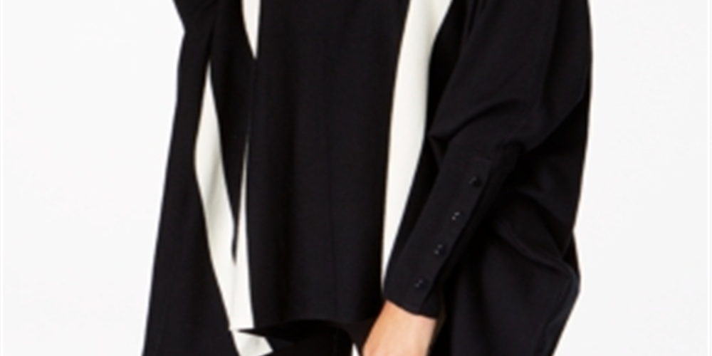 Poncho feminino listrado Alfani, preto, tamanho médio