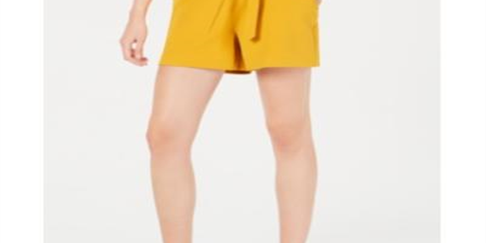 Shorts femininos Bar III Paperbag-Waist, amarelo, tamanho 2XL