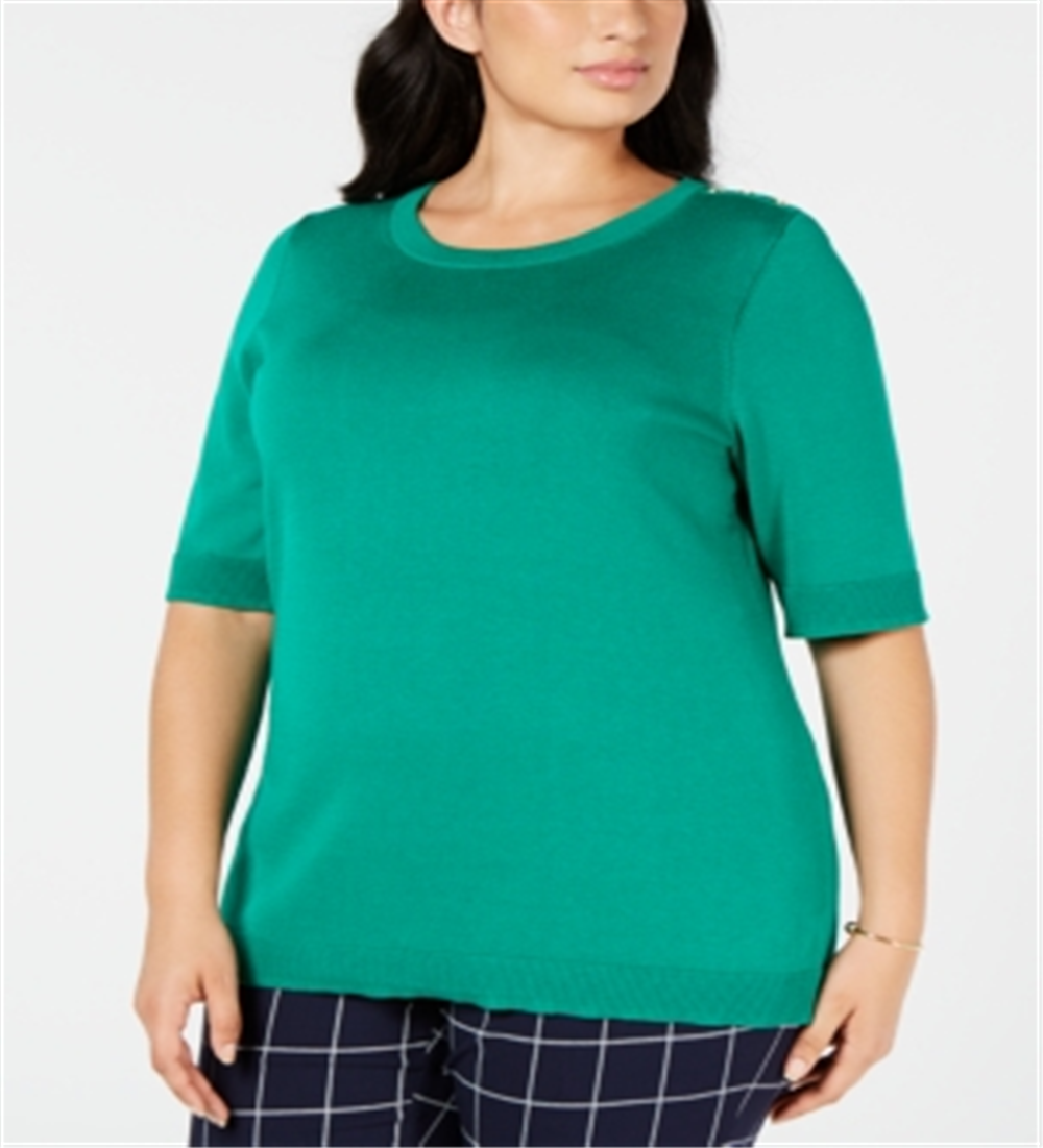 Suéter feminino plus size de manga curta Charter Club Killala Green tamanho 0X