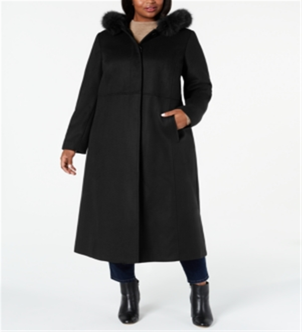 Forecaster Feminino Plus Fox Fur Trim Casaco Longo com Capuz Preto Tamanho 18W