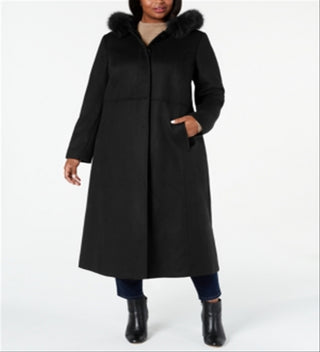 Forecaster Women's Plus Fox Fur Trim Hooded Maxi Coat Black Size 18W