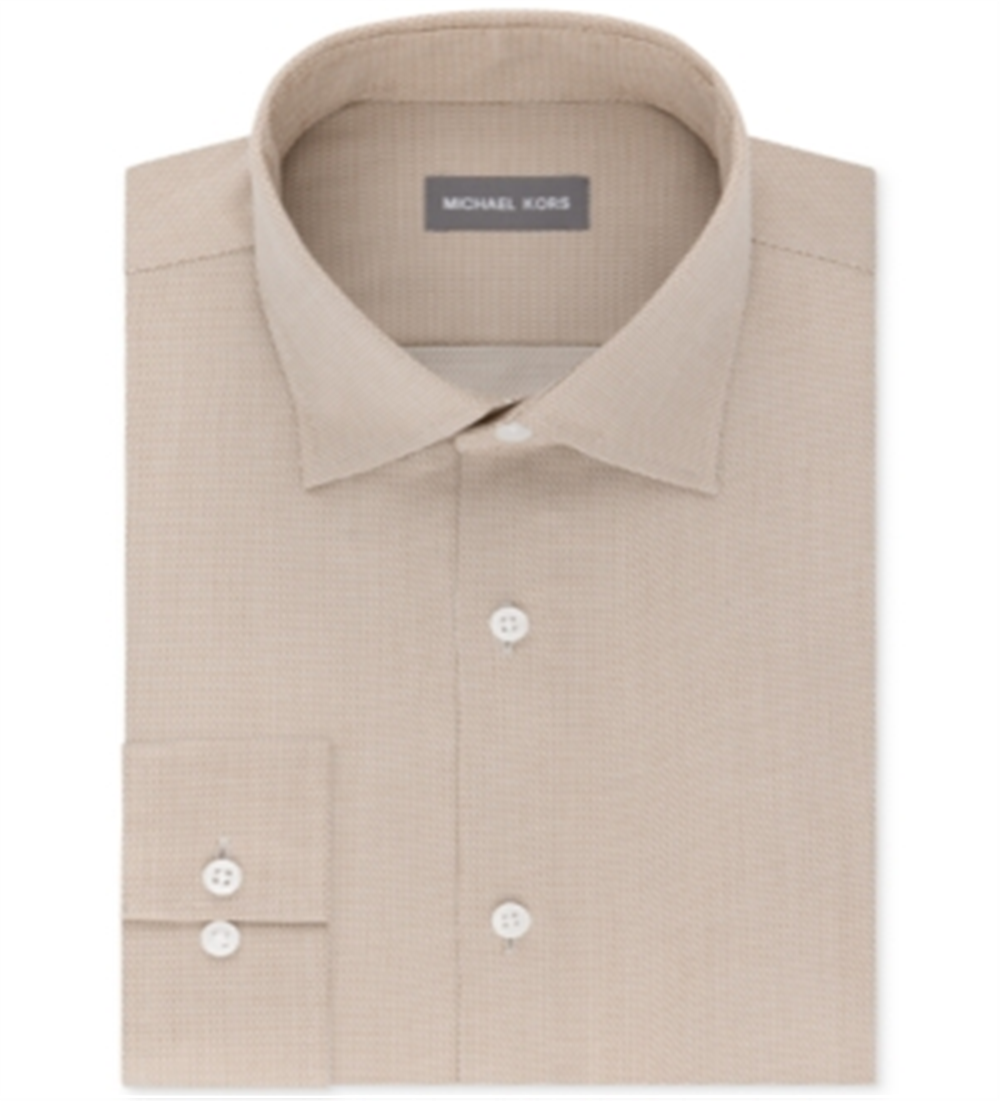 Camisa social masculina Michael Kors Airsoft Stretch, sem passar a ferro, lisa, bege, tamanho 17,5 x 36-37-XL