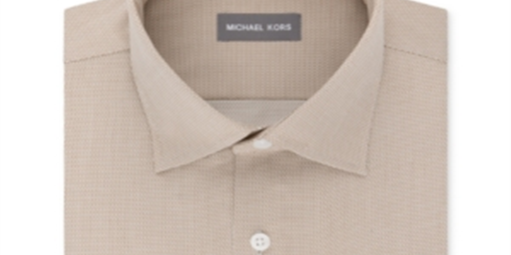 Camisa social masculina Michael Kors Airsoft Stretch, sem passar a ferro, lisa, bege, tamanho 17,5 x 36-37-XL