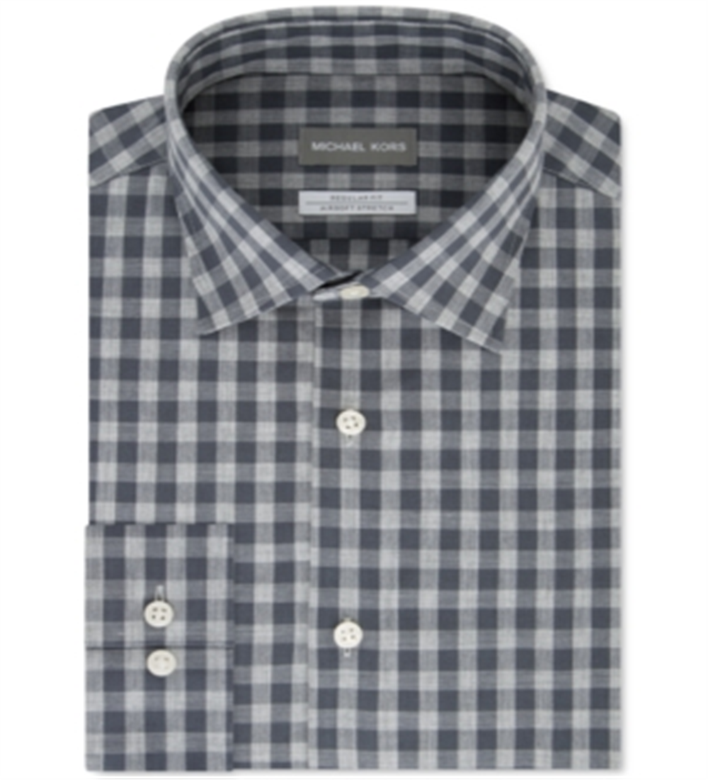 Camisa social masculina Michael Kors Airsoft Performance Stretch Check, cinza rock, tamanho 16,5 x 34-35