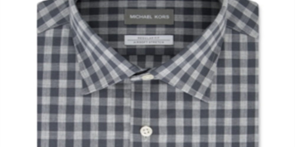 Camisa social masculina Michael Kors Airsoft Performance Stretch Check, cinza rock, tamanho 16,5 x 34-35