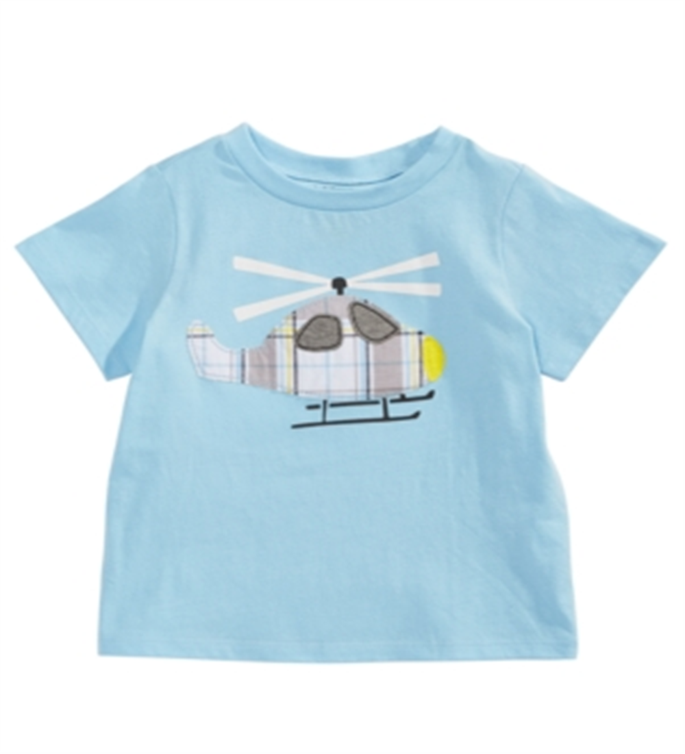 Camiseta infantil de algodão com estampa de helicóptero First Impressions para meninos, tamanho 3 a 6 meses, azul, tamanho 3 a 6 meses