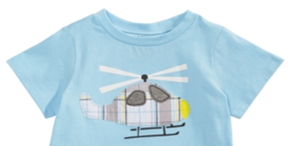 Camiseta infantil de algodão com estampa de helicóptero First Impressions para meninos, tamanho 3 a 6 meses, azul, tamanho 3 a 6 meses