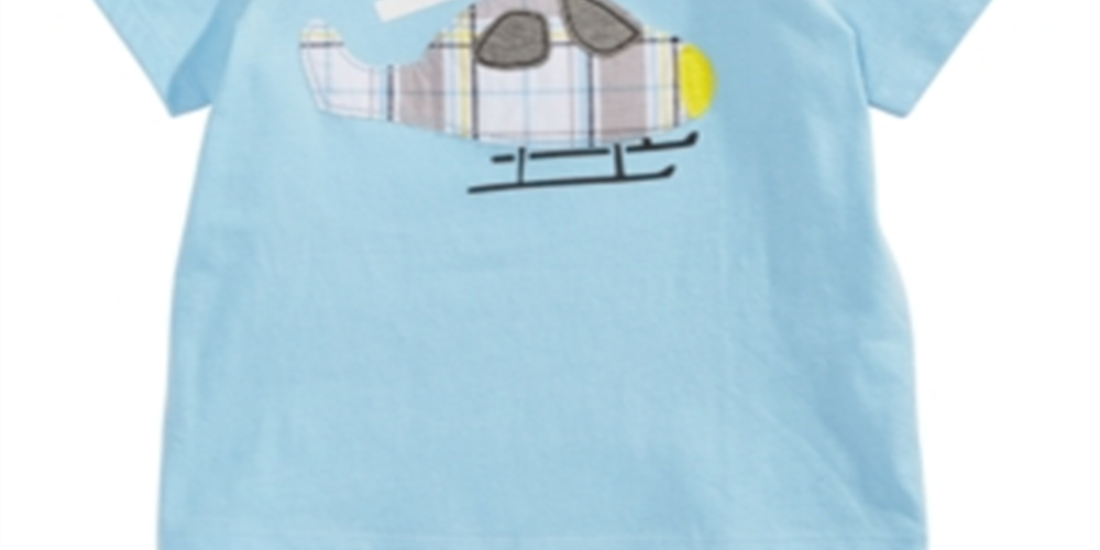 Camiseta infantil de algodão com estampa de helicóptero First Impressions para meninos, tamanho 3 a 6 meses, azul, tamanho 3 a 6 meses