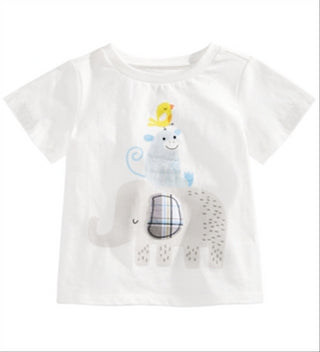Camiseta de algodão com estampa de elefante para bebês meninos First Impressions, branca, tamanho 18 meses