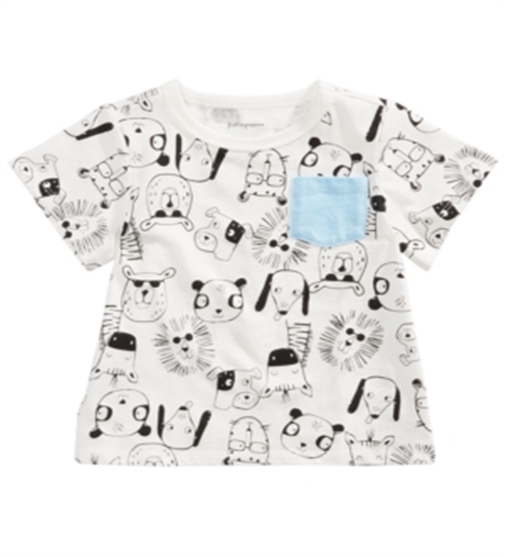 Camiseta de algodão com estampa animal para bebês meninos First Impressions, branca, tamanho 6 a 9 meses